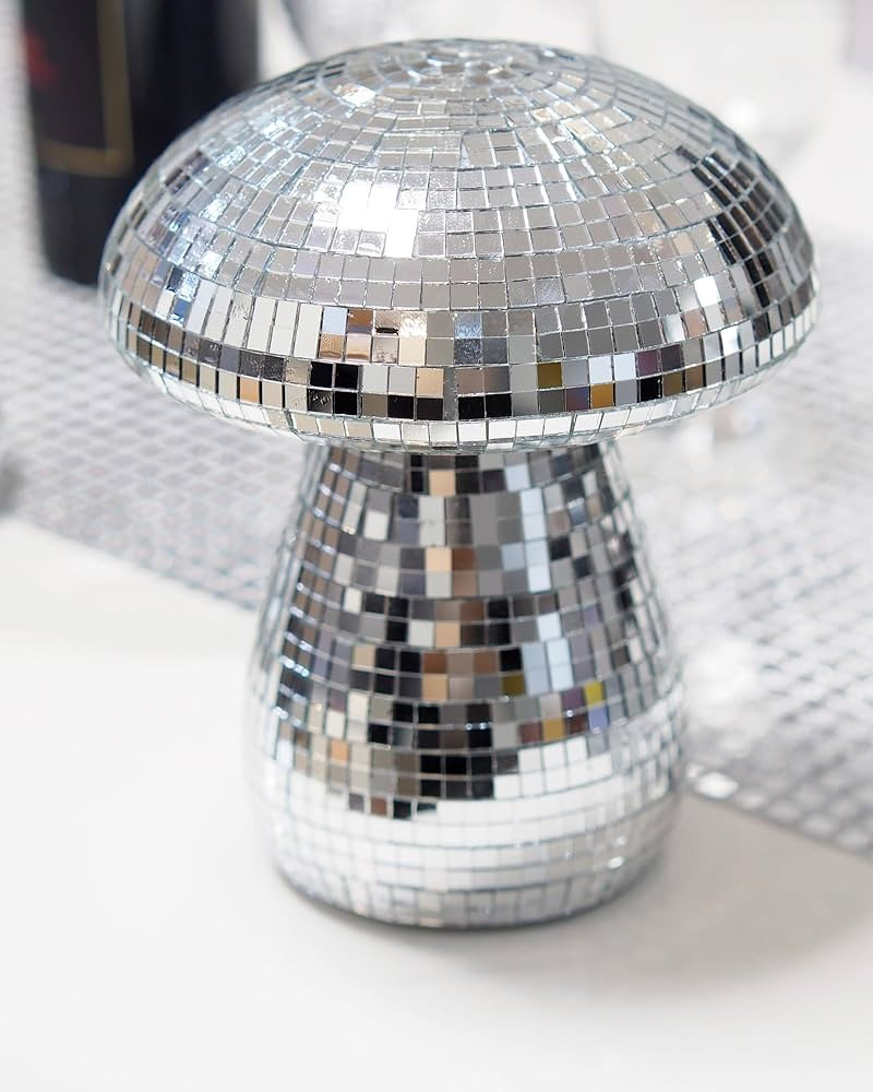 Mushroom Disco Ball, 7 Inch Silver Mirror Disco Ball Decor, Handmade Retro Reflective Mushroom Sh... | Amazon (US)