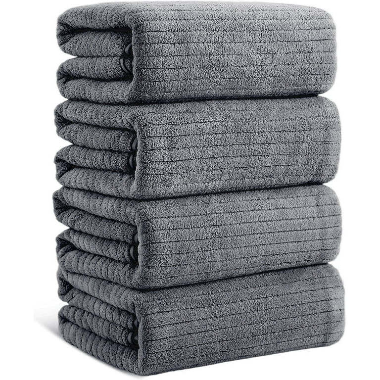 Jessy Home 4 Pack Dark Gray Stripe Large Bath Towels Set Oversized Microfiber Bath Sheet Soft Tow... | Walmart (US)