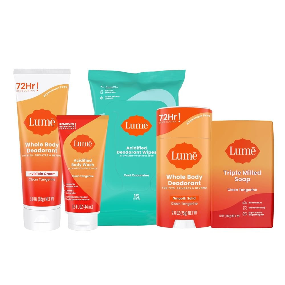 Lume Whole Body Deodorant - Stick, Tube, Body Wash Mini & Wipes (Tangerine) | Amazon (US)