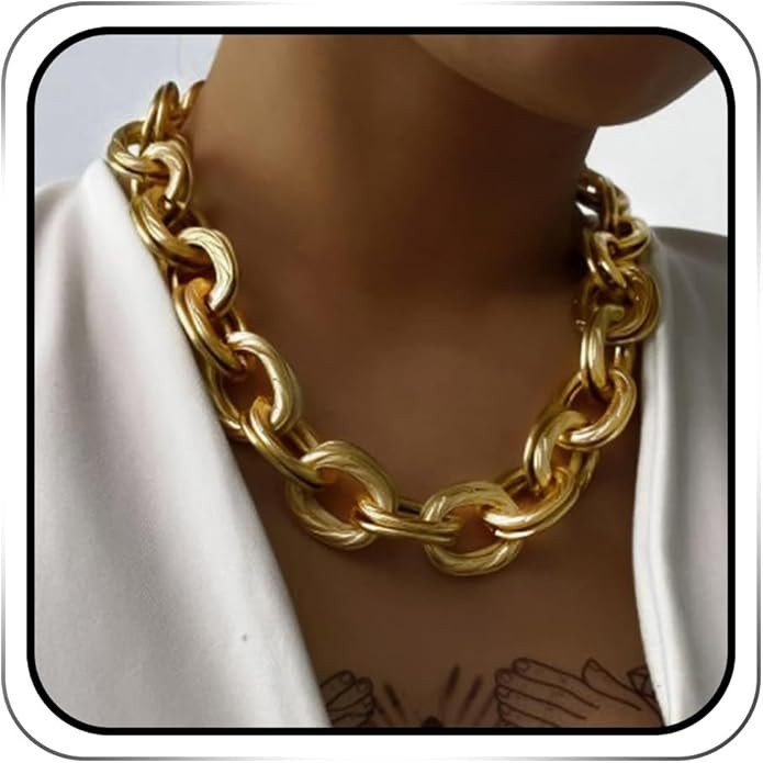 JAKAWIN Chunky Choker Necklace Gold Cuban Link Chain Necklaces for Women | Amazon (US)