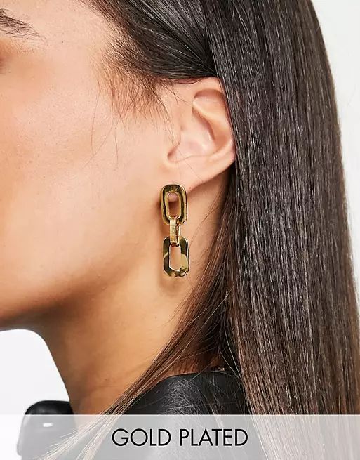 ASOS DESIGN 14k gold plated earrings in link drop | ASOS (Global)