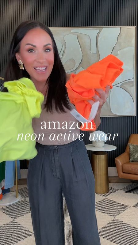 Living in my neon highlighter era! 🍋🍊

Wearing a small in both tops and shorts. 
I’m 5’2, 130 lbs, 34 DD, 25 in waist. 

Everything is saved in my storefront under May Finds! 

#affiliate #petitefashion #fashionover40 #activewear

#LTKFindsUnder50 #LTKFitness #LTKOver40