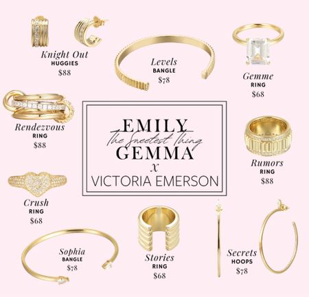 Gifts For Her, Gift Guide, Gold Jewelry, Victoria Emerson, Emily Ann Gemma, Moissanite Ring, Gold Earrings, Gold Ring, Ring, Bracelet, Earrings, 18k Gold Jewelry