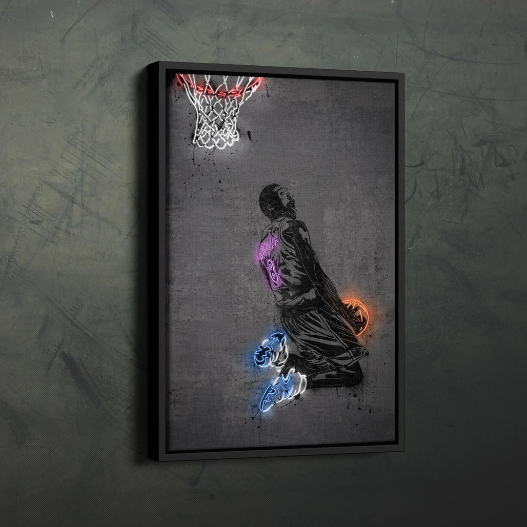 American Basketball Player Poster Neon Los Angeles Lakers NBA Canvas Wall Art Home Decor Framed P... | Etsy (US)