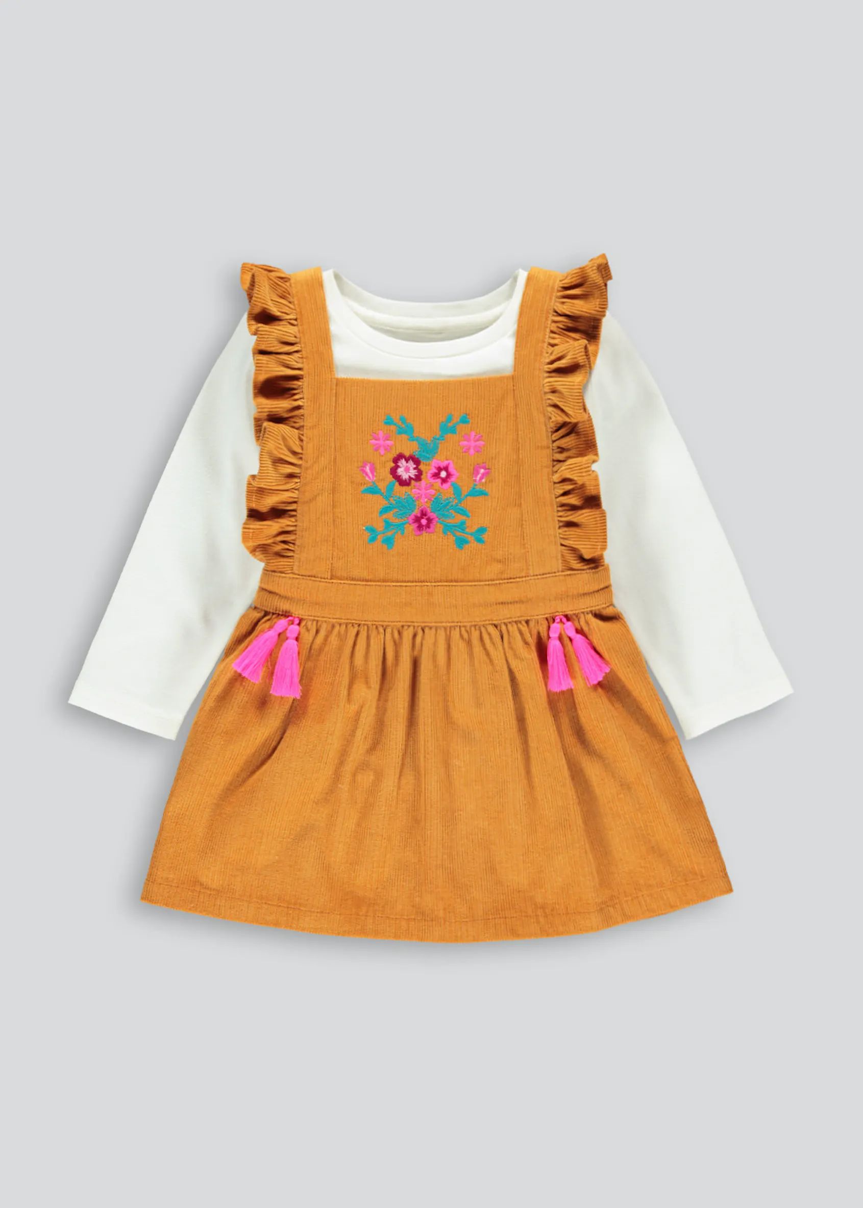 Girls Tassel Pinafore Dress & Top Set (9mths-6yrs) – Ochre | Matalan (UK)