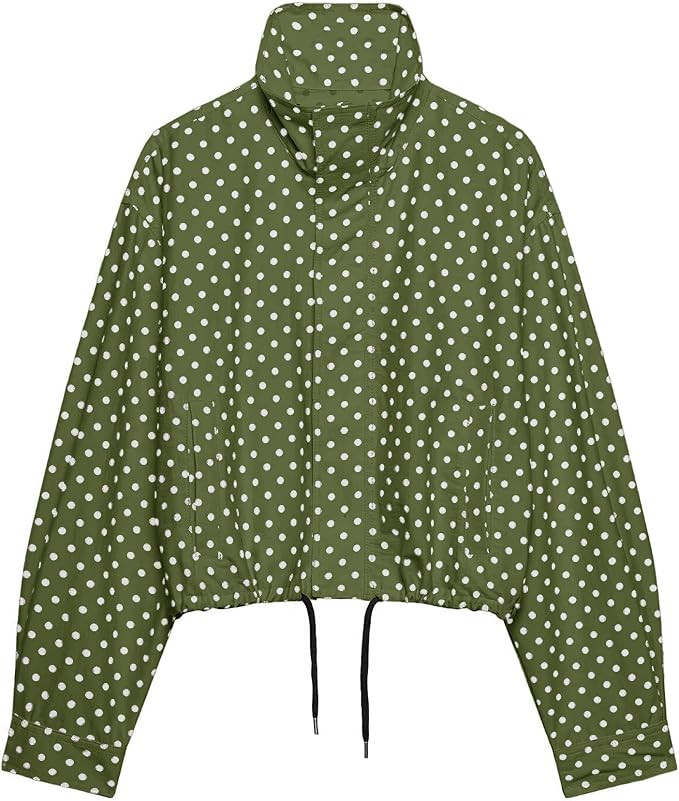 Women Polka Dot Jacket Stand Collar Cropped Jackets Zip Up Coat Casual Fashion Coat Fall Spring J... | Amazon (US)