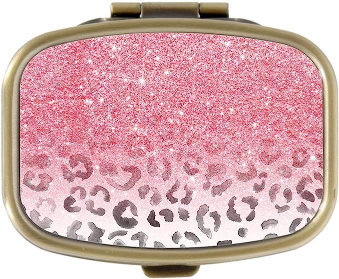 Cecillia Modern Girly Faux Pink Glitter Leopard Watercolor Pill Box Decorative Boxes Bronze Recta... | Amazon (US)