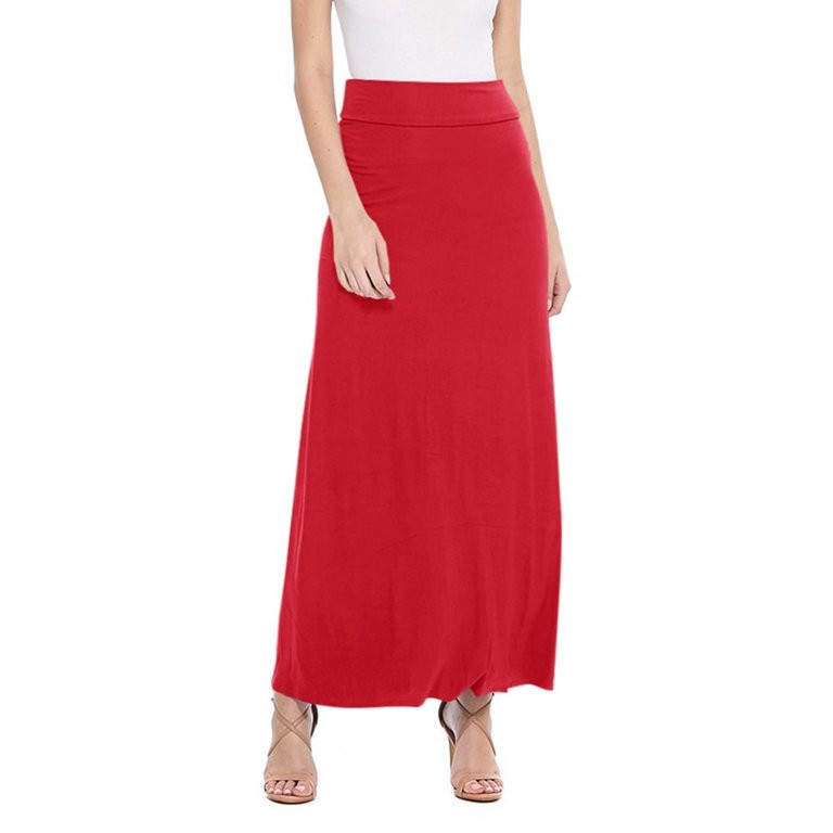 Women's Casual Foldable Waist Comfy Loose Fit Solid Maxi Skirt S-3XL | Walmart (US)