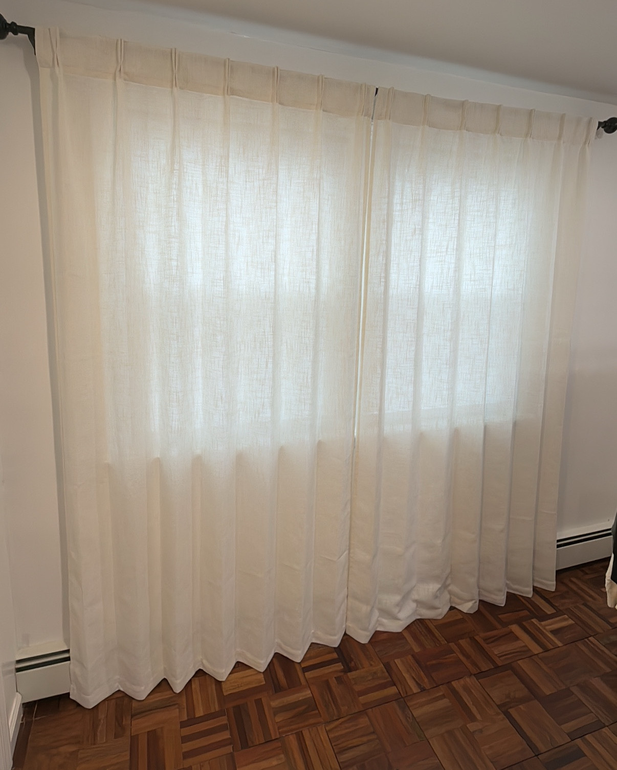 Two drapes Natural Pinch Pleated Linen Curtains 84 Inch Length 2 Panels Semi Sheer Back Tab Pinch Pleat Hooks Rings. 

#LTKFindsUnder50 #LTKSeasonal #LTKHome