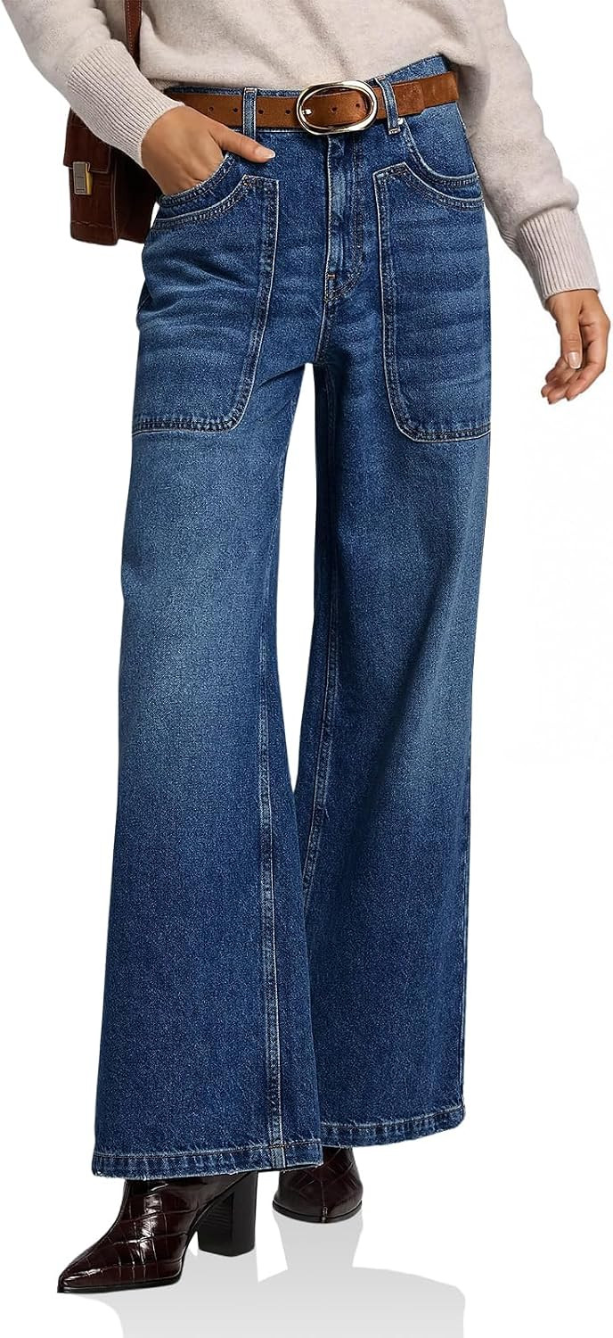 Cicy Bell Womens Wide Leg Flared Jeans Stretch High Waisted Denim Pants | Amazon (US)