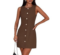 PRETTYGARDEN Work Dresses for Women 2025 Summer Business Formal Short Dress Sleeveless Button Dow... | Amazon (US)