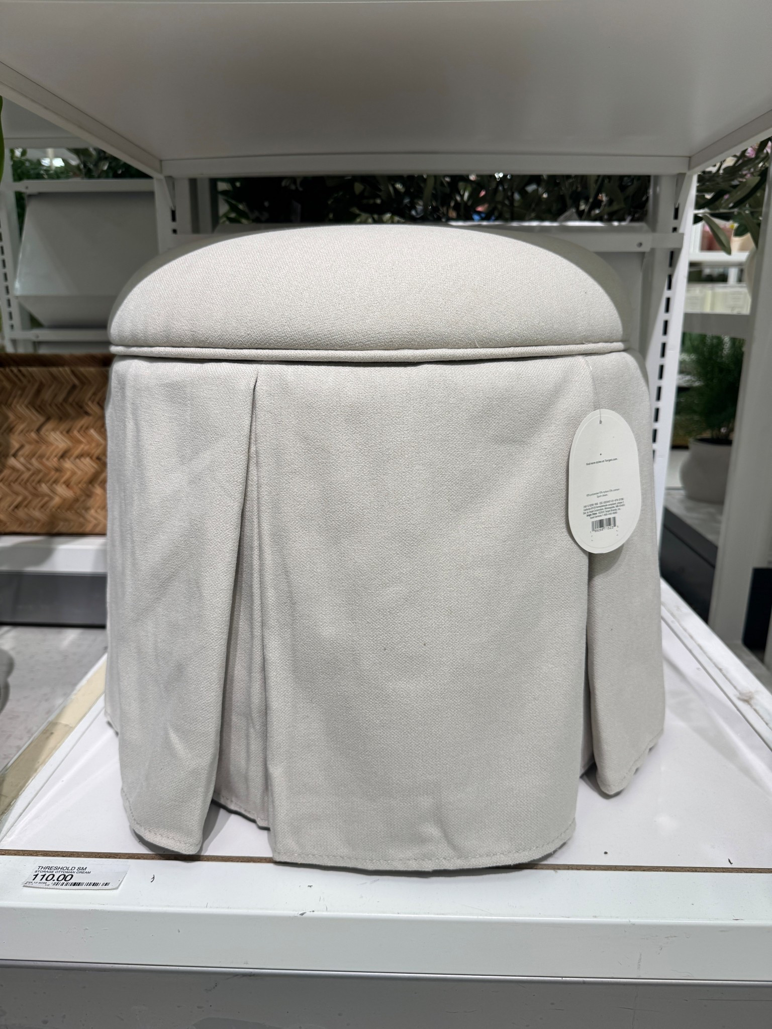Skirted storage ottoman is cushiony soft and stores a ton of stuff. Would be perfect for a bathroom vanity to store bulky hair tools. 

#LTKHome