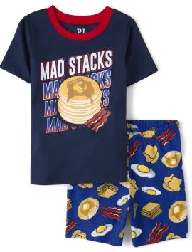 Boys Short Sleeve Mad Stacks Snug Fit Cotton Pajamas | The Children's Place  - EDGE BLUE | The Children's Place