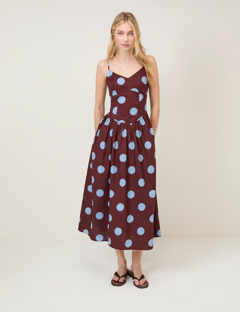 Brown Polka Dot Renley Midi Dress | Nobody's Child