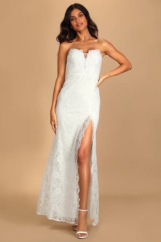 Forever Lover White Lace Strapless Mermaid Maxi Dress | Lulus (US)
