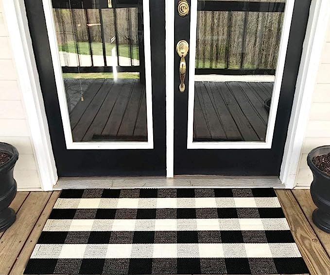 LEVINIS Door Mat - Cotton Rugs Black and White Checkered Plaid Rug for Kitchen/Bathroom/Entry Way... | Amazon (US)