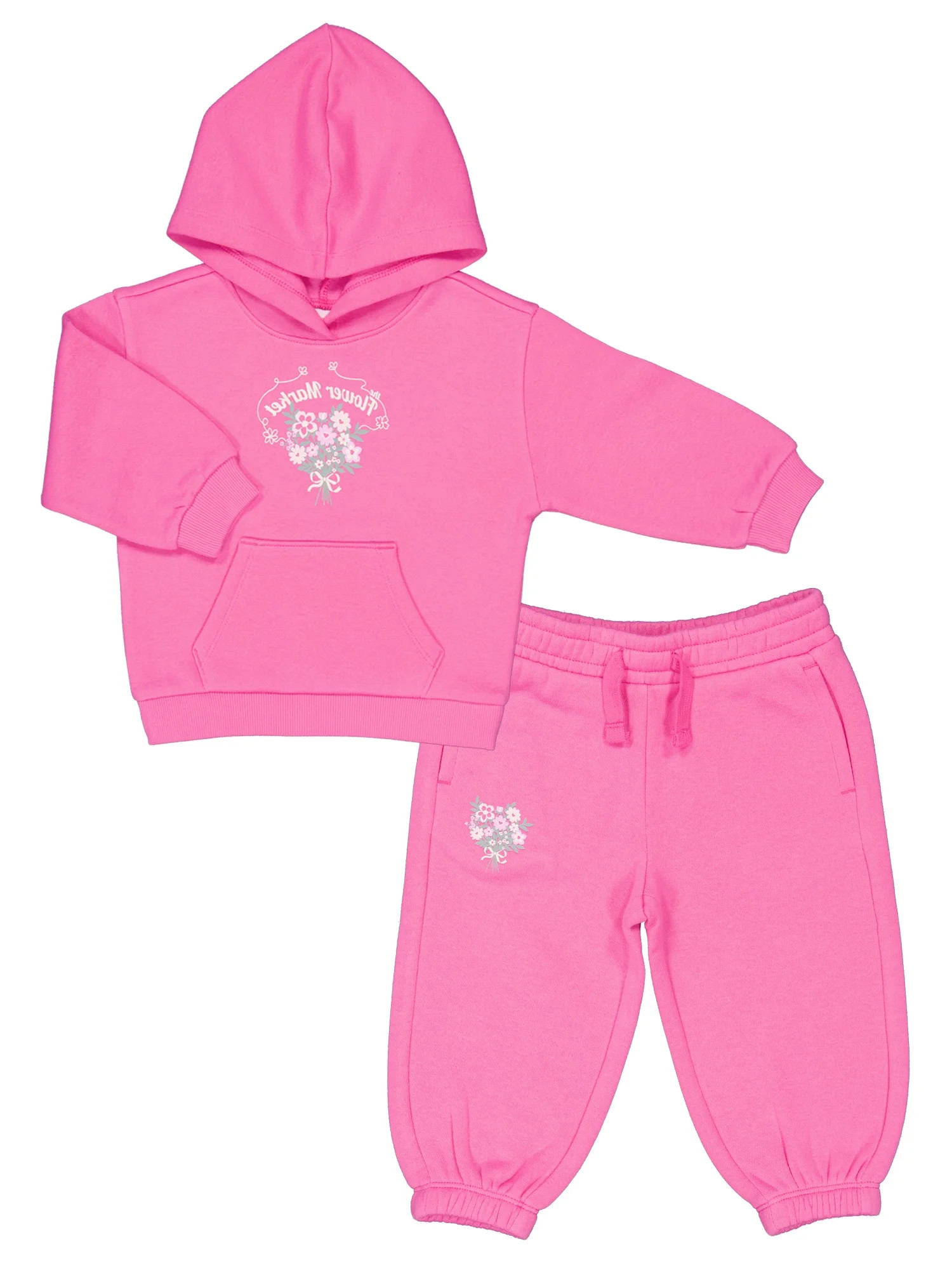 Wonder Nation Toddler Girls Fleece Hoodie Set, 12M-3T | Walmart (US)