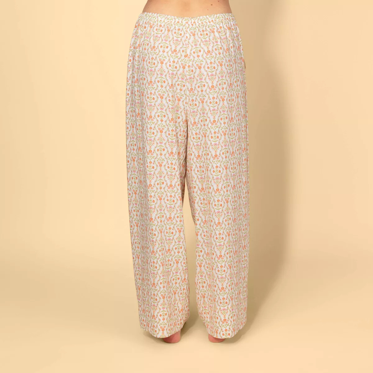 Solid & Striped Women's Mid-Rise Drawstring Poplin Pull-On Pants - Cream/Orange Floral 3X | Target
