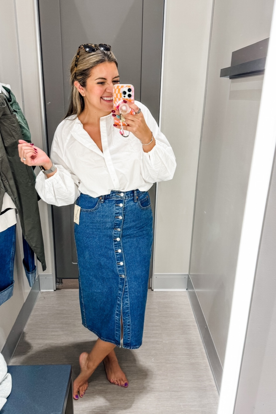 New target try on! @targetstyle size 8 / size medium fall @target new arrivals! 
Cotton button-front blouse runs large! In a medium here but I bought a small!
Button front midi skirt is perfection!! Fit is tts! 

#target #targetstyle #size8

#LTKFindsUnder50 #LTKFindsUnder100 #LTKMidsize