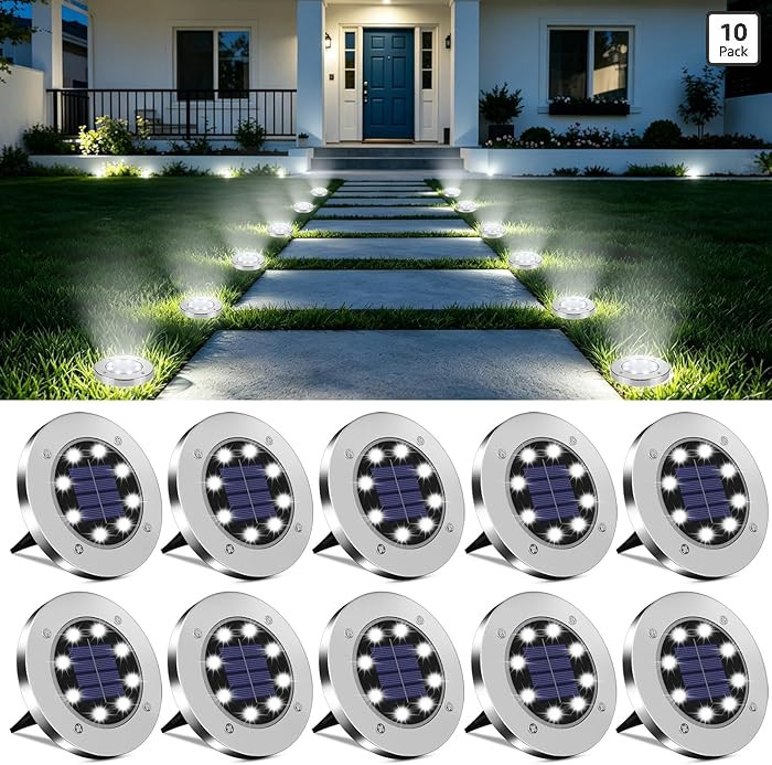 4.6inch Solar Lights Outdoor Waterproof,10Pack Solar Lights for Outside,Solar Garden Lights Lands... | Amazon (US)