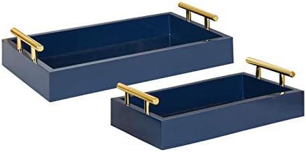 Kate and Laurel Lipton Modern Tray Set, Set of 2, Navy Blue and Gold, Glam Decorative Trays for Stor | Amazon (US)