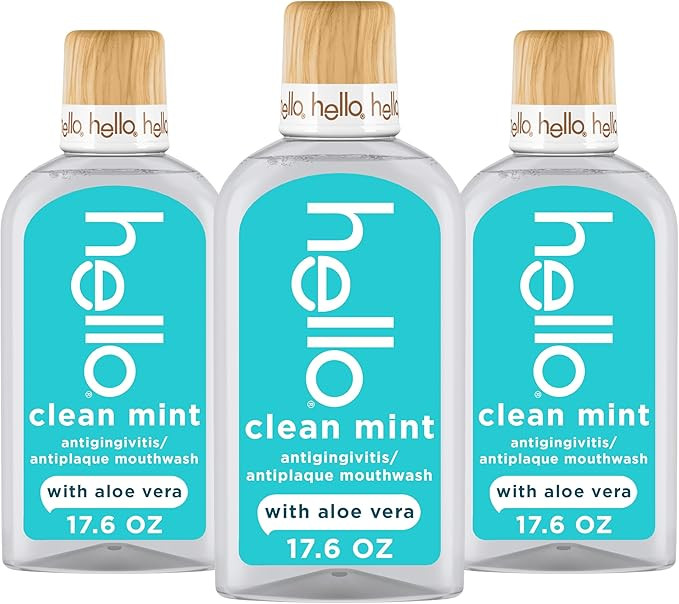 Hello Clean Mint Alcohol Free Mouthwash with Aloe Vera, 17.6 Fl Oz, Antigingivitis Gum Mouthwash ... | Amazon (US)