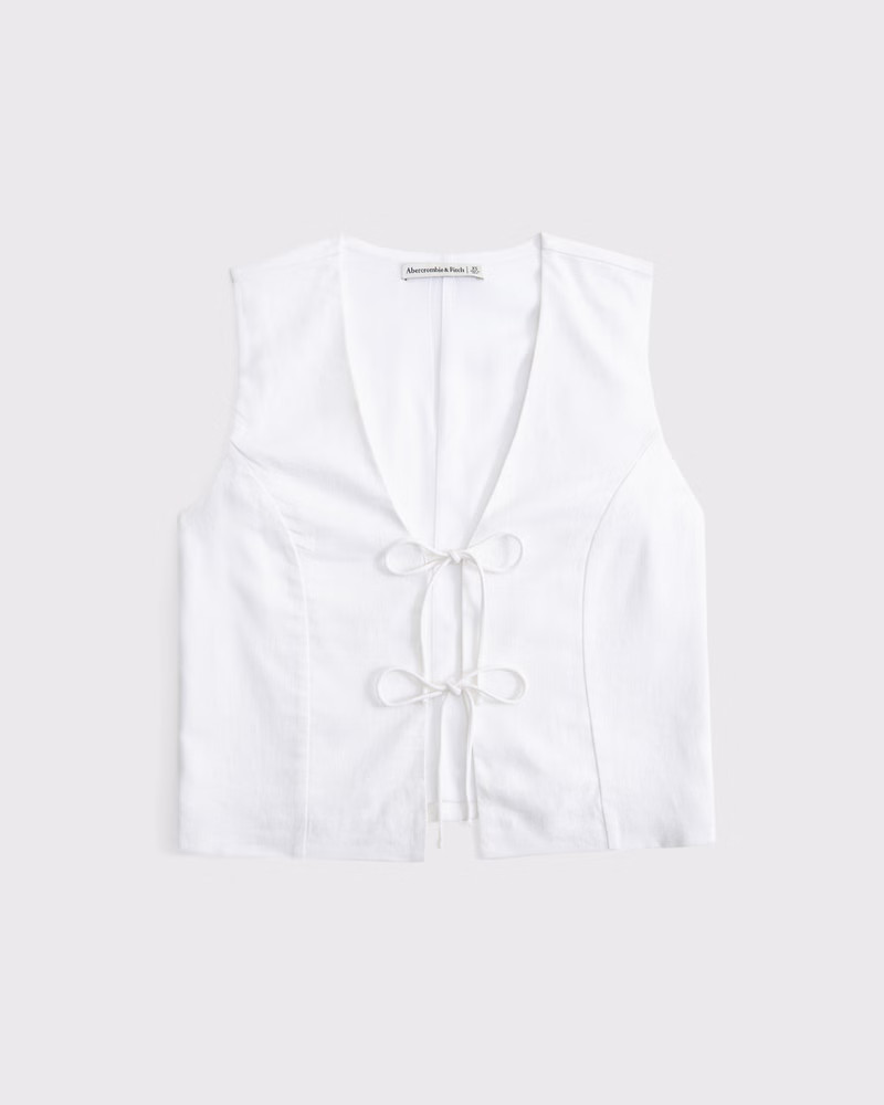 Abercrombie & Fitch Women's Tie-Front Linen-Blend Vest in White - Size M | Abercrombie & Fitch (US)