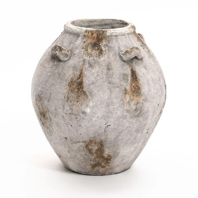 LuxenHome Mottled Brown and White Terracotta 12-Inch Tall Indoor and Outdoor Jug Vase with Handles | Target