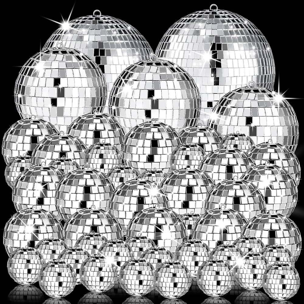 54 Pcs Disco Ball, Hanging Disco Ball Decor Mini Silver Disco Ball Cake Topper Mirror Ball Decora... | Amazon (US)