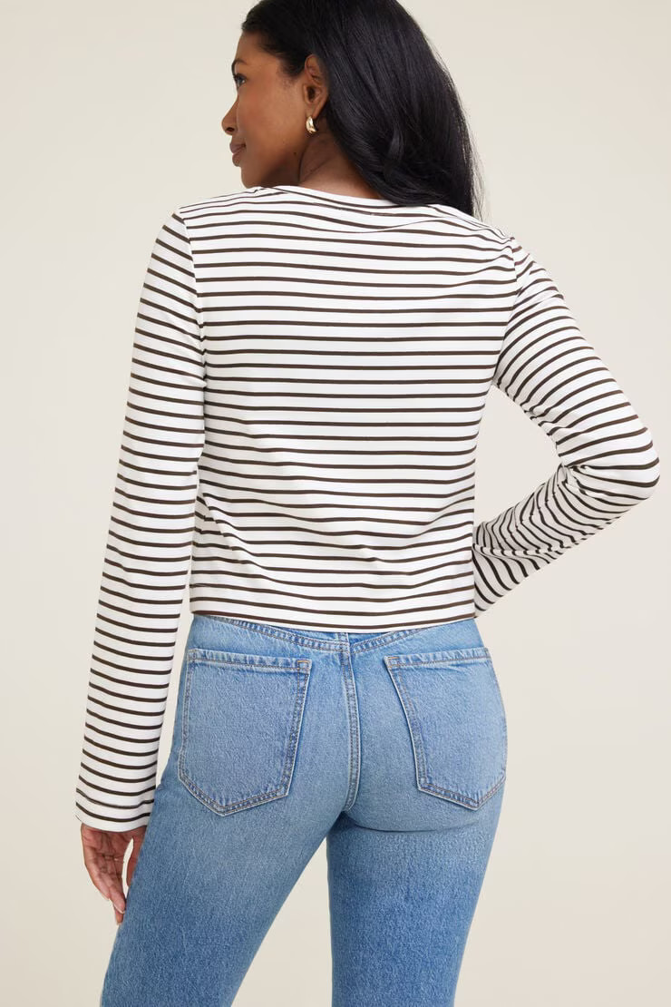 Striped Boxy Cotton Long Sleeve T Shirt | Dynamite Clothing