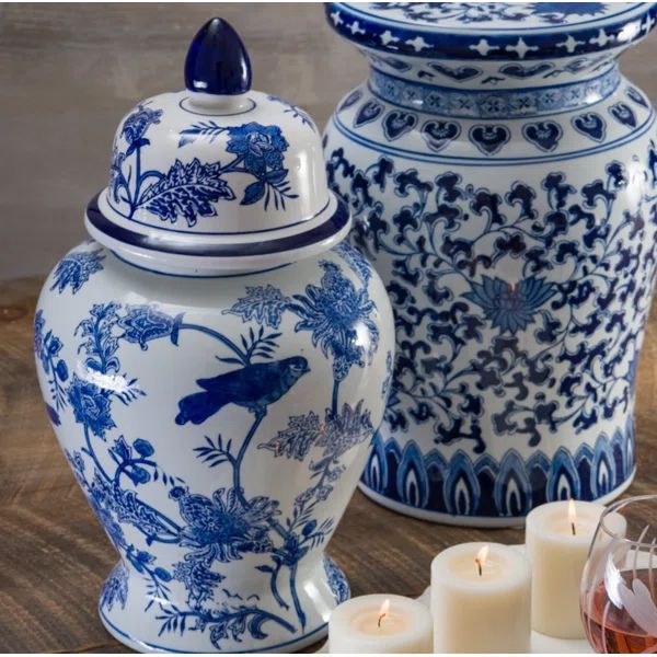 Ernestine Blue/White 17.25'' Porcelain Ginger Jar | Wayfair North America