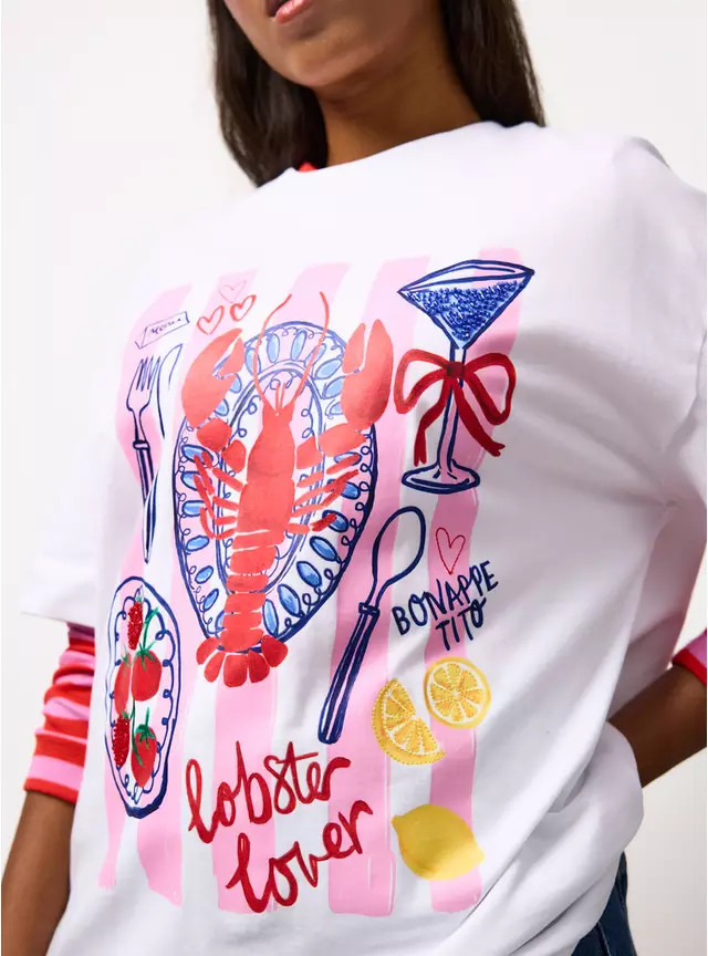 White Lobster Print Graphic Oversized Fit T-Shirt M | Tu Clothing