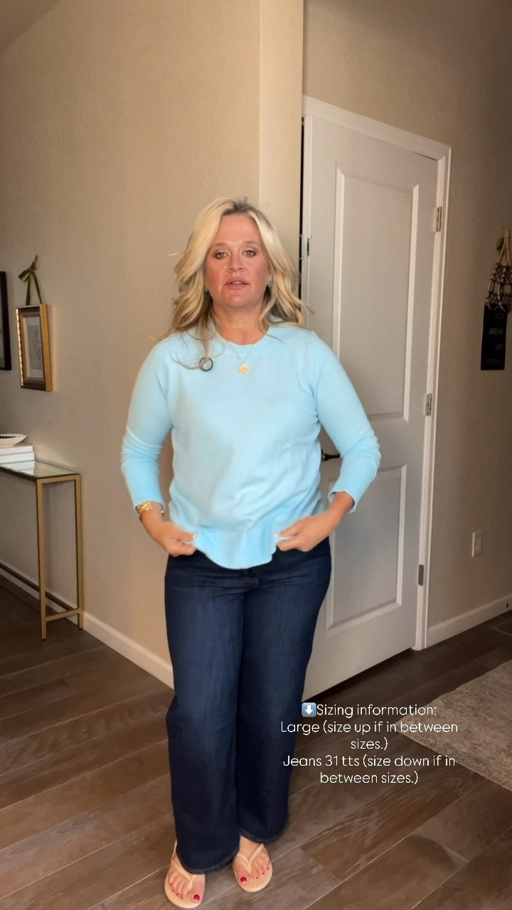 ✨Tap the bell, save and ❤️ start here over 40 fashion, midlife style, midsize fashion and luxury looks for less.  

⬇️Sizing information:
Sweater large (size up if in between sizes.) jeans 31 tts (size down if in between sizes.) 

If you need one easy sweater you can wear to work, brunch, errands, travel, or dinner, this is such a good one.

For Outfit Physics™, the clean crewneck lifts the eye, the soft drape skims instead of clings, and the classic shape makes it easy to balance with jeans, trousers, or skirts.

It’s soft, polished, easy to style, and one of those basics you’ll reach for constantly.

👑 Helping you look good, feel good.-Lindsey Denver   Check back daily for belly-friendly style, confidence, and Outfit Physics™.

#LTKOver40 #LTKMidsize #LTKPlusSize

Comment SHOP below to receive a DM with the link to this post on my LTK ⬇ https://liketk.it/6n4tI