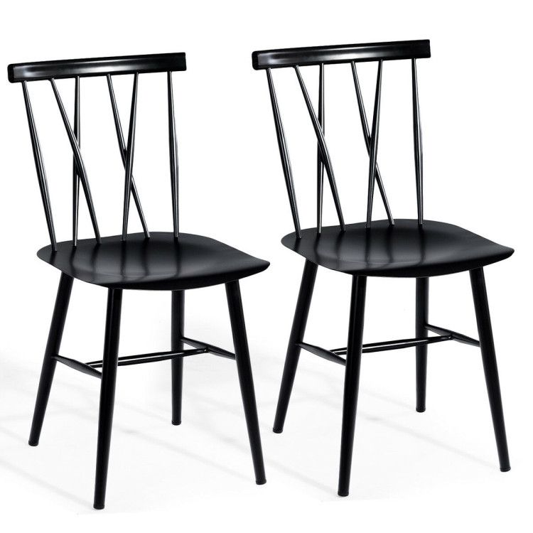 Set of 2 Stackable Dining Chairs with Backrest and Sturdy Metal Construction - Costway | Costway
