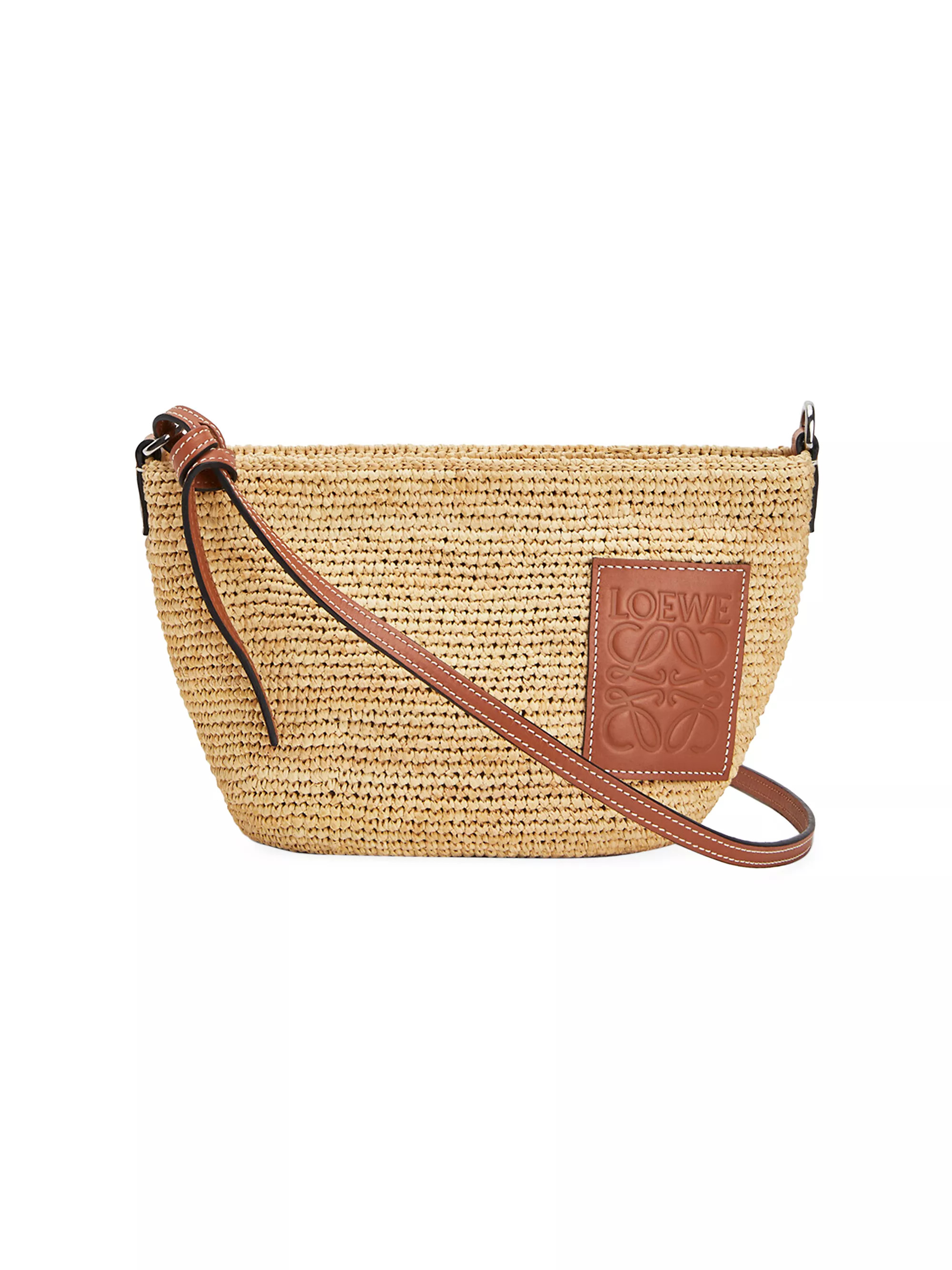Pochette Leather-Trimmed Raffia Crossbody Bag | Saks Fifth Avenue