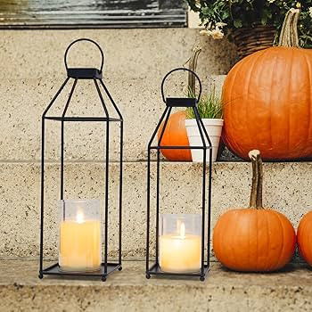 Lanterns Decorative Outdoor 2PCS Living Room Decor Lantern Black Metal Lantern Front Porch Decor ... | Amazon (US)