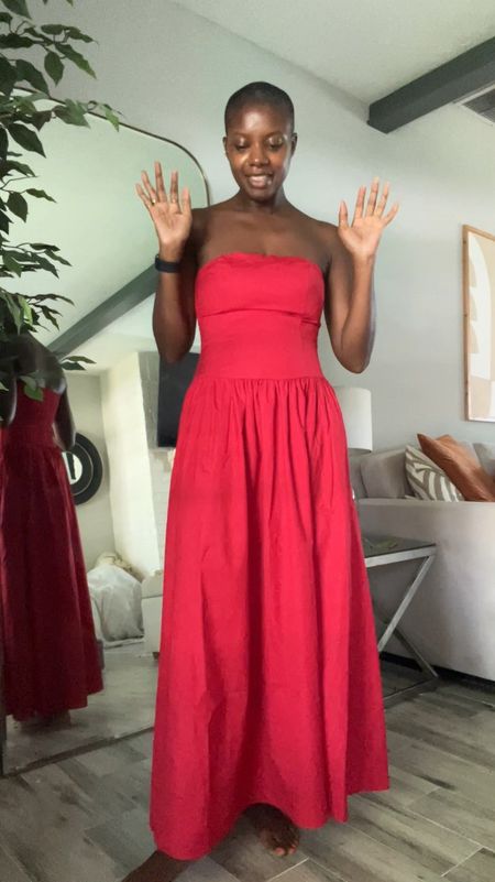 Summer dress! Red strapless drop waist maxi dress with pockets! I’m wearing and xsmall because of the smocked back. On sale with code: Dressfest 

#LTKStyleTip #LTKVideo