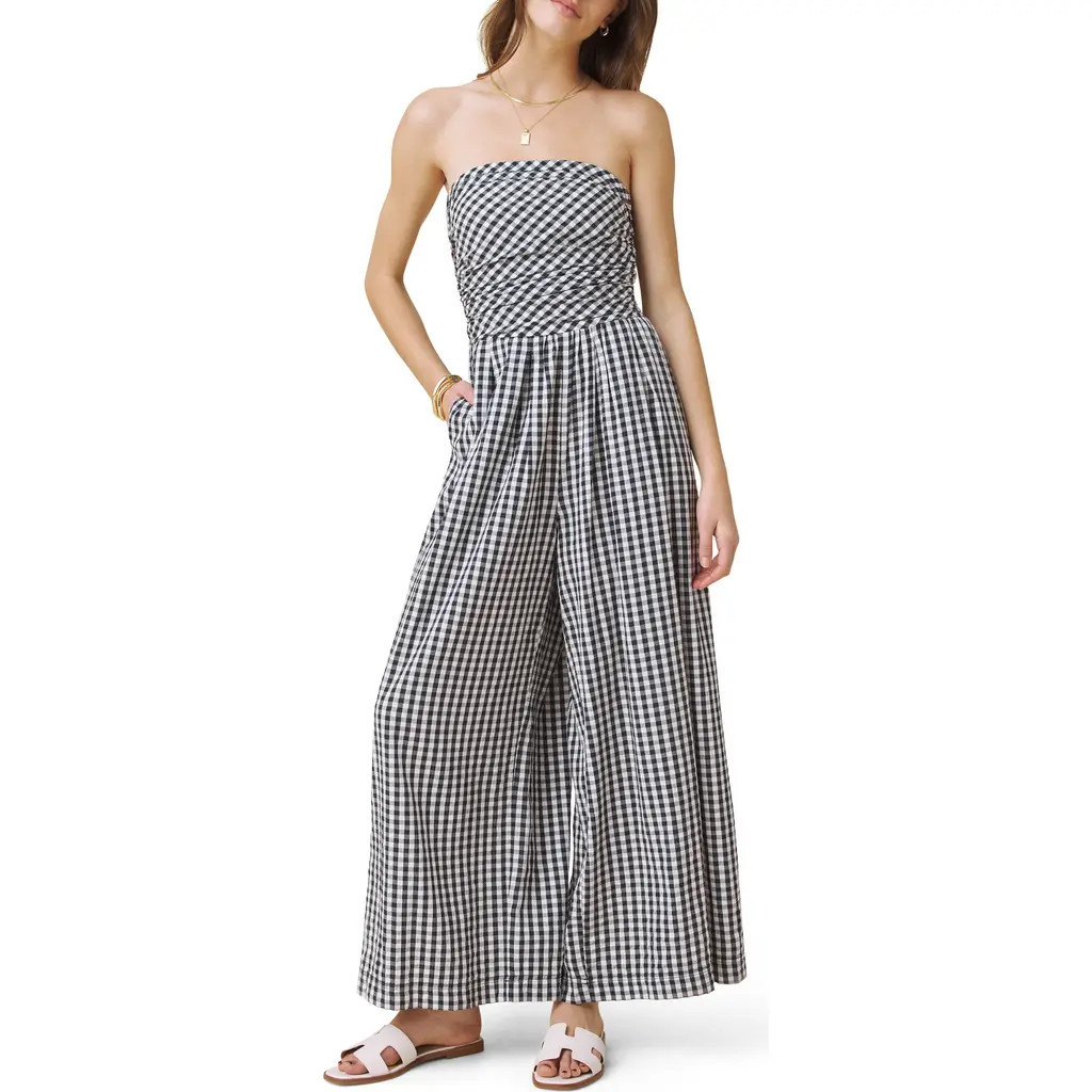 Splendid Gigi Gingham Strapless Jumpsuit in Navy Blue/white at Nordstrom, Size Small | Nordstrom
