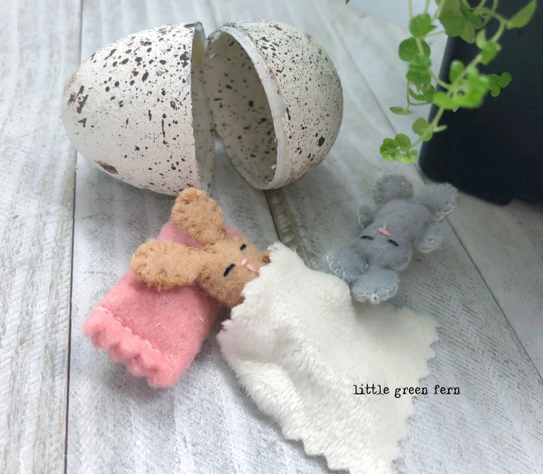Miniature Stuffed Bunny With Pillow & Blanket, Easter Egg Filler Idea. Easter Basket Filler, East... | Etsy (US)
