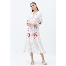 Button Down Embroidered Boho Maxi Dress | Chicwish