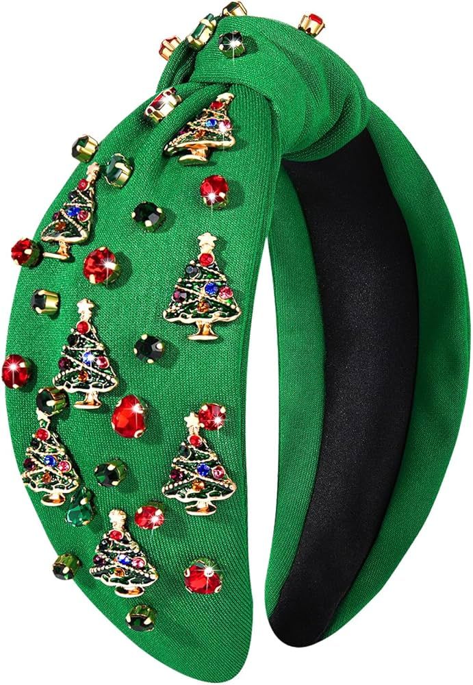 Christmas Headband for Women Jeweled Xmas Plaid Headband Embellished Crystal Pearl Knotted Headba... | Amazon (US)