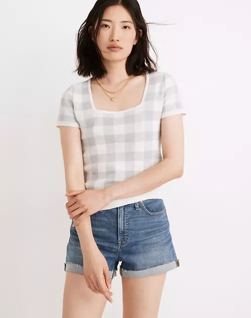 Square-Neck Sweater Tee in Gingham | Madewell