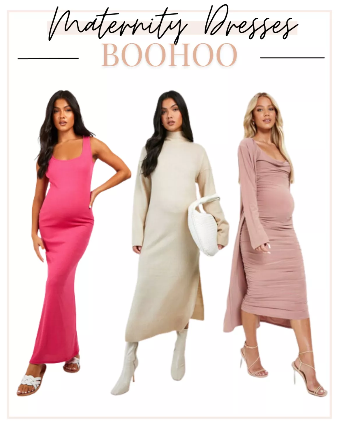 Boohoo Maternity Strappy Cowl Neck Dress And Duster Coat in Pink