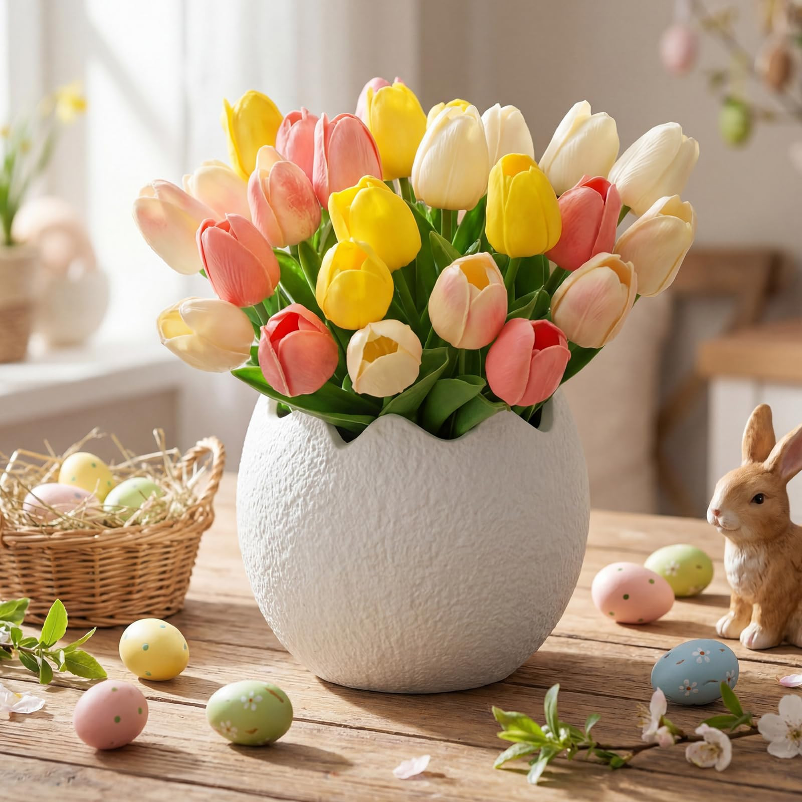 Remerry Easter Egg Ceramic Vase 6.7 Inch Tall Large White Eggshell Flower Vase Decorative Plant P... | Amazon (US)