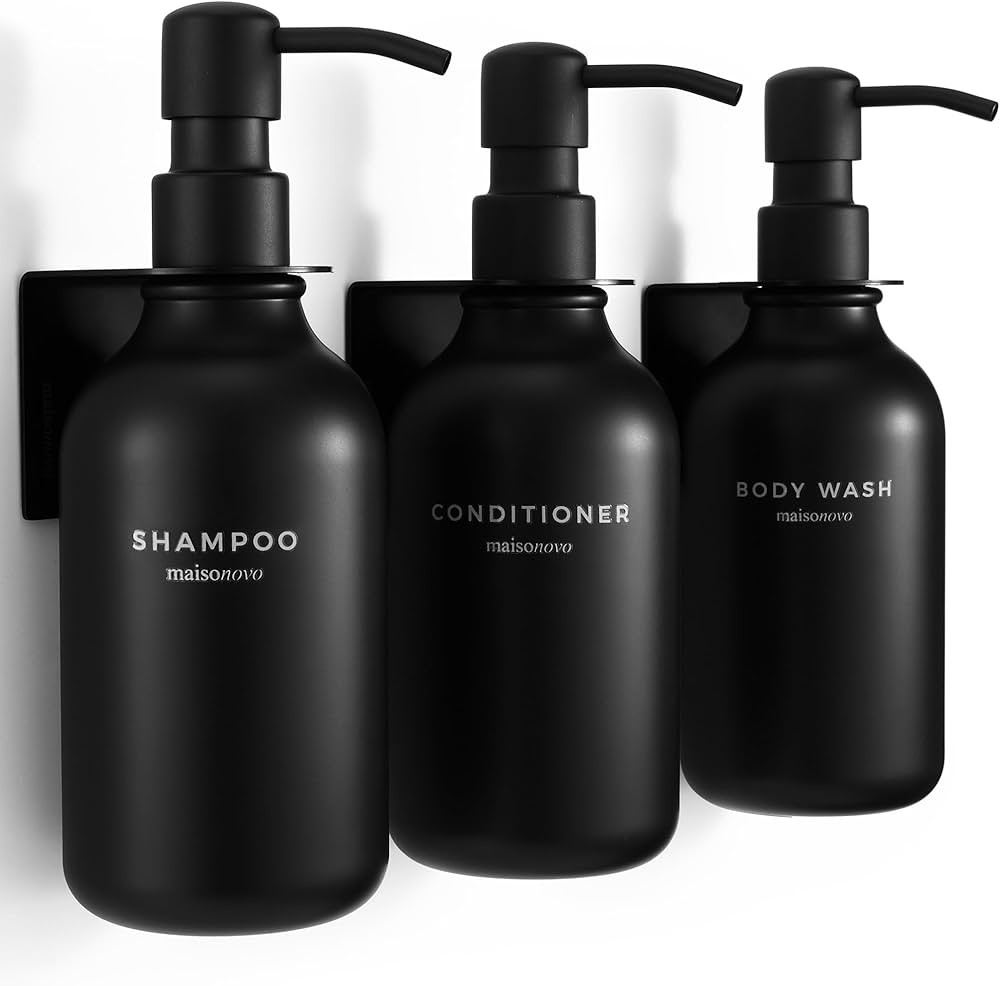 MaisoNovo Shampoo and Conditioner Dispenser with Wall Mounts | 16.9 fl oz Set of 3 Black Plastic ... | Amazon (US)