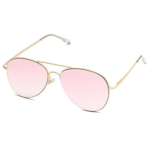 SOJOS Classic Aviator Sunglasses for Women Men Metal Frame Spring Hinges SJ1030, Gold/Pink | Amazon (US)