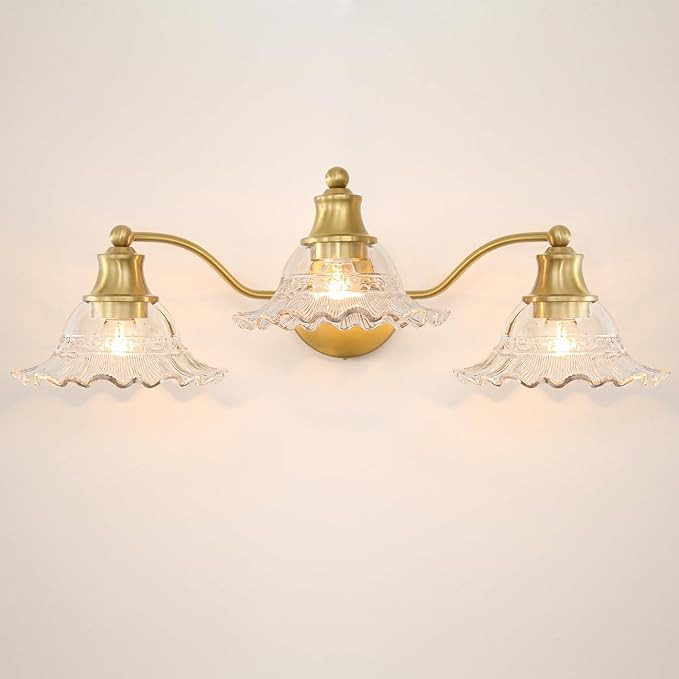 Vintage Bathroom Light Fixtures, Gold 3 Light Bathroom Vanity Light, Brass Bathroom Lighting Fixt... | Amazon (US)