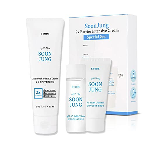 ETUDE SoonJung 2x Barrier Intense Cream Set | 2x Barrier Cream 2.02fl.oz + Ph 5.5 Relief Toner 0.85 Fl.oz. + Foam Cleanser 0.68 Fl.oz. | Oil & Water Balance, Korean Skin Care | Amazon (US)