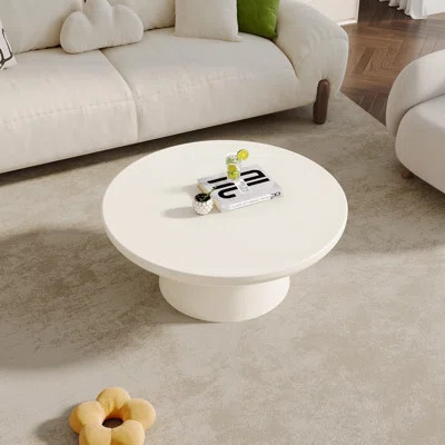 Abiral Cream White Round Coffee Table,Mid-Century Circular Tea Table | Wayfair North America