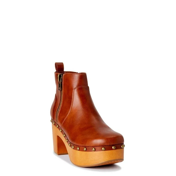 Time and Tru Women's Side Zip Wooden Heeled Clogs - Walmart.com | Walmart (US)